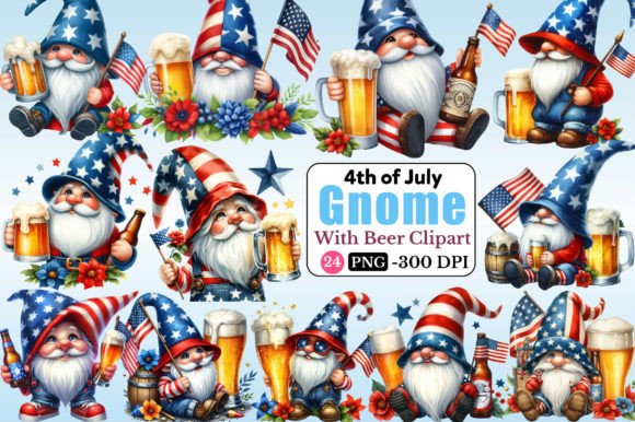 Download 4th of July Gnome with Beer Clipart PNG - Beer clipart Collection