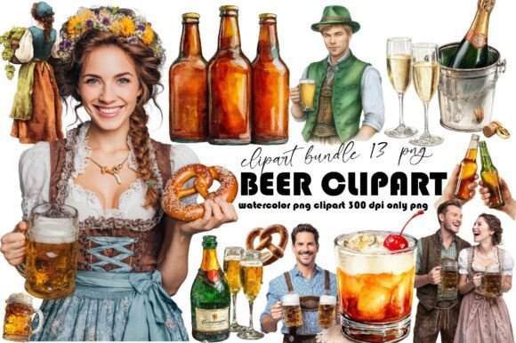 Download Watercolor Beer Clipart Bundle - Beer clipart Collection